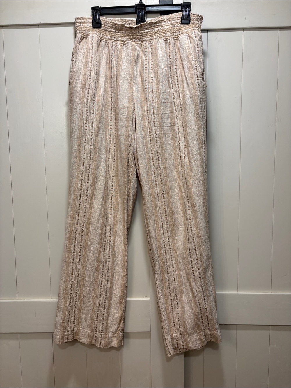 Briggs New York Cream Striped Wide-Leg Pull-On Pants